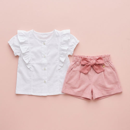 Conjunto Blusa Babado e Short Rosa